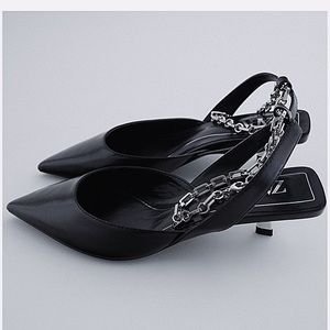 Zara Slingback Kitten Heel Shoes with Chain